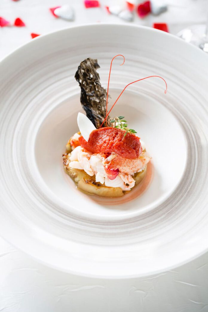 Breton Lobster with tender Sicilian Aubergine, Extra Virgin Olive Oil and Tomato coulis