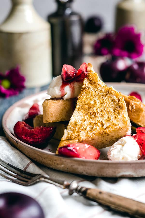 French toast with caramelised plums