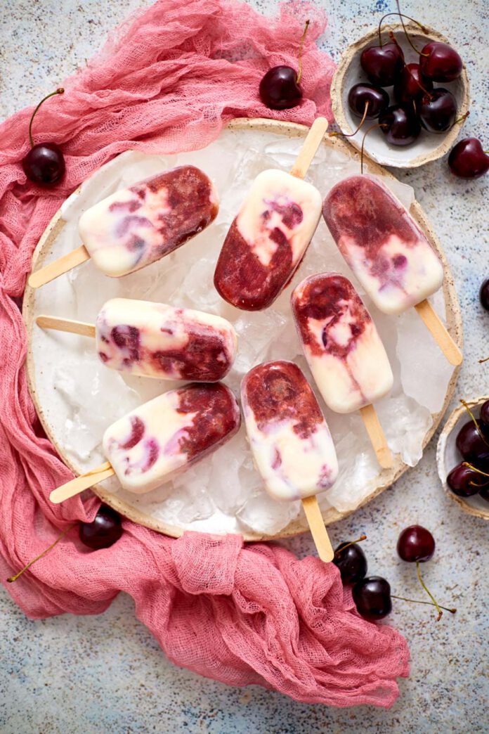 Fresh Cream and Cherry Homemade Popsicles