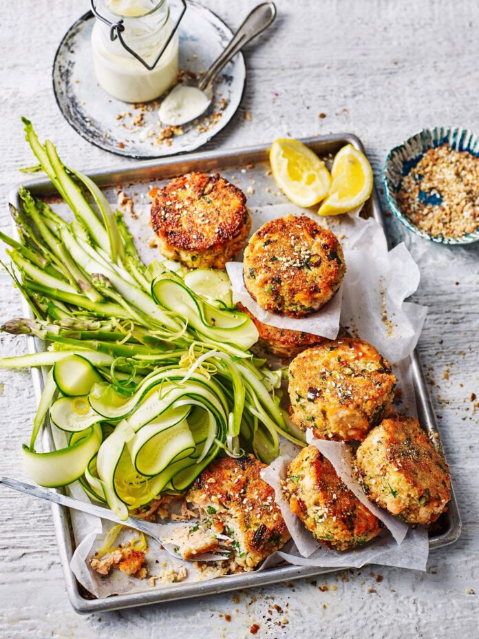 Salmon, courgette & green asparagus croquettes