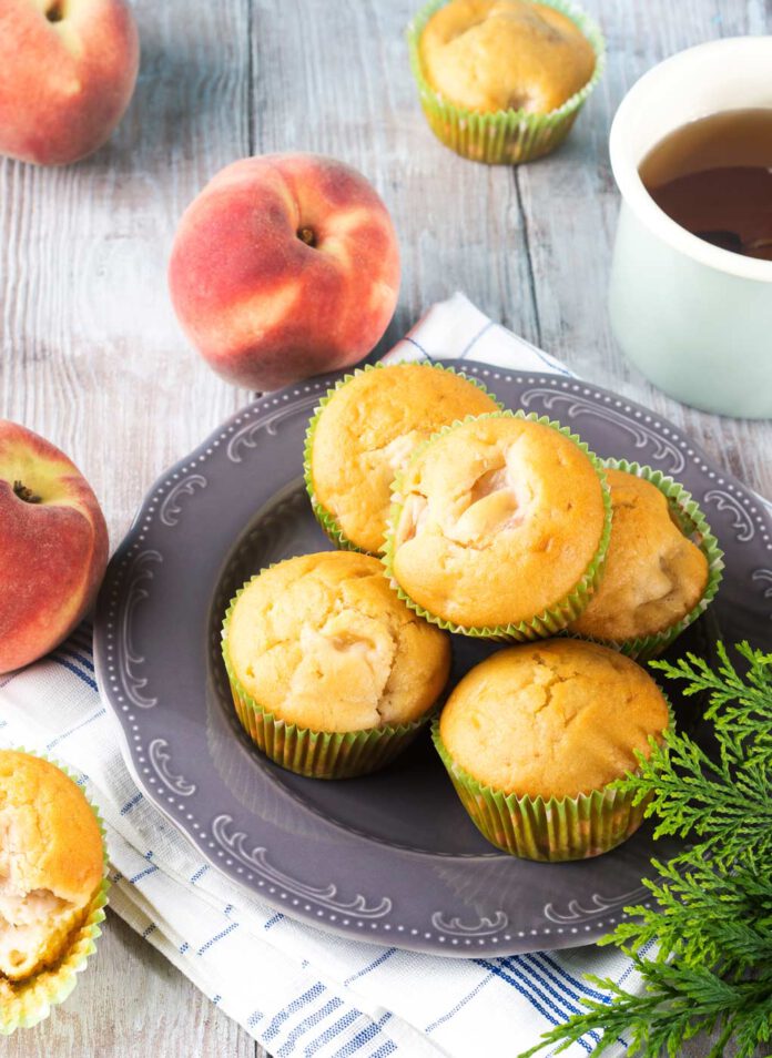 Egg-free vegan muffins with peaches and apples