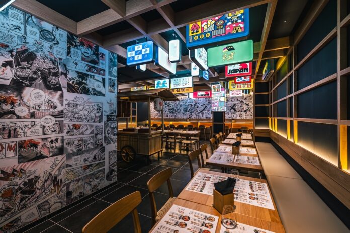Kaito_iNET (72dpi) © Marc Lazzarini - standart-72 Japanese manga-themed restaurant interior with comic murals.