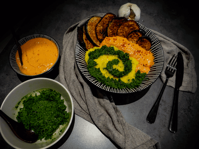 Earthy bowl with muhammara
