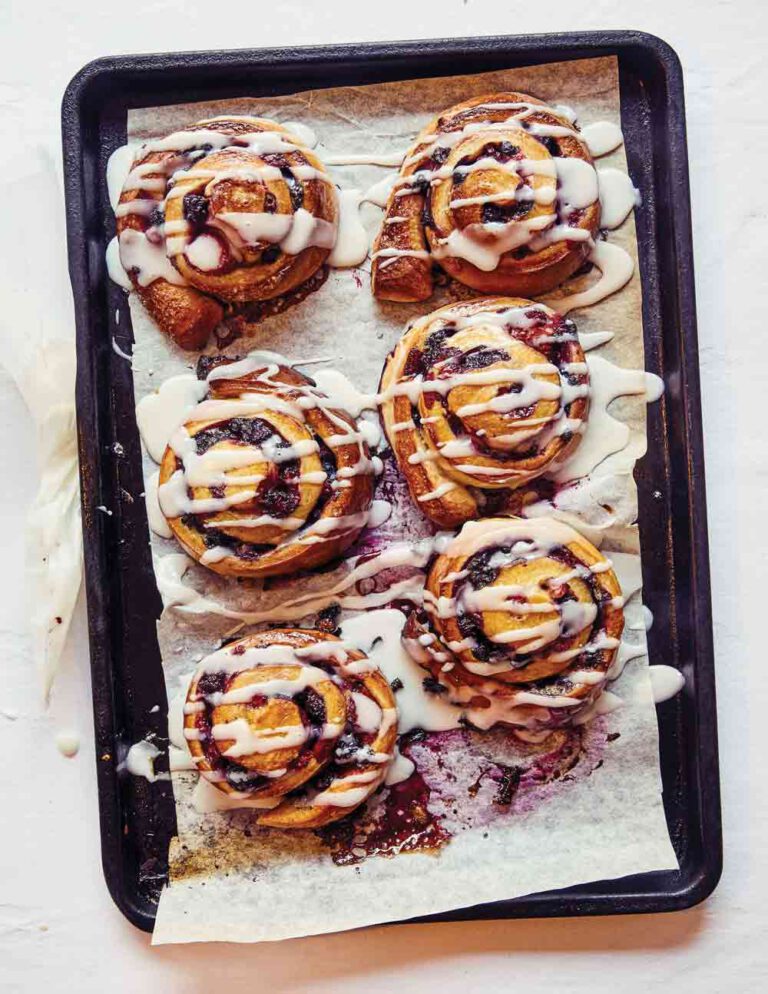 Brioche & red fruit swirls with ricotta glaze