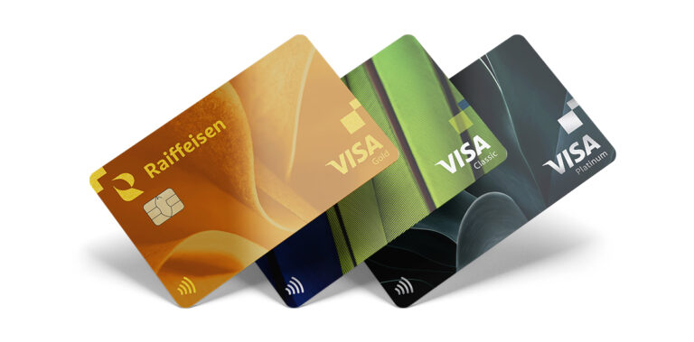 Four various credit cards displayed together.