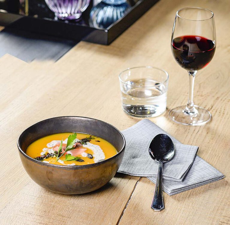 Sweet potato soup with ginger and chia seeds