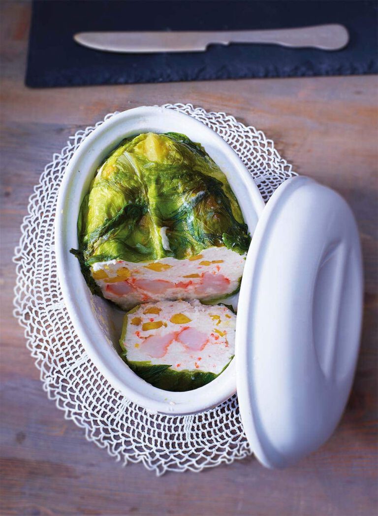 Prawn terrine with wasabi, mango and salad leaves