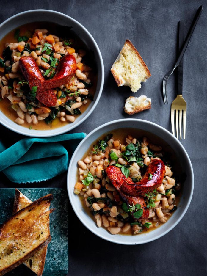 Braised white beans with chorizo