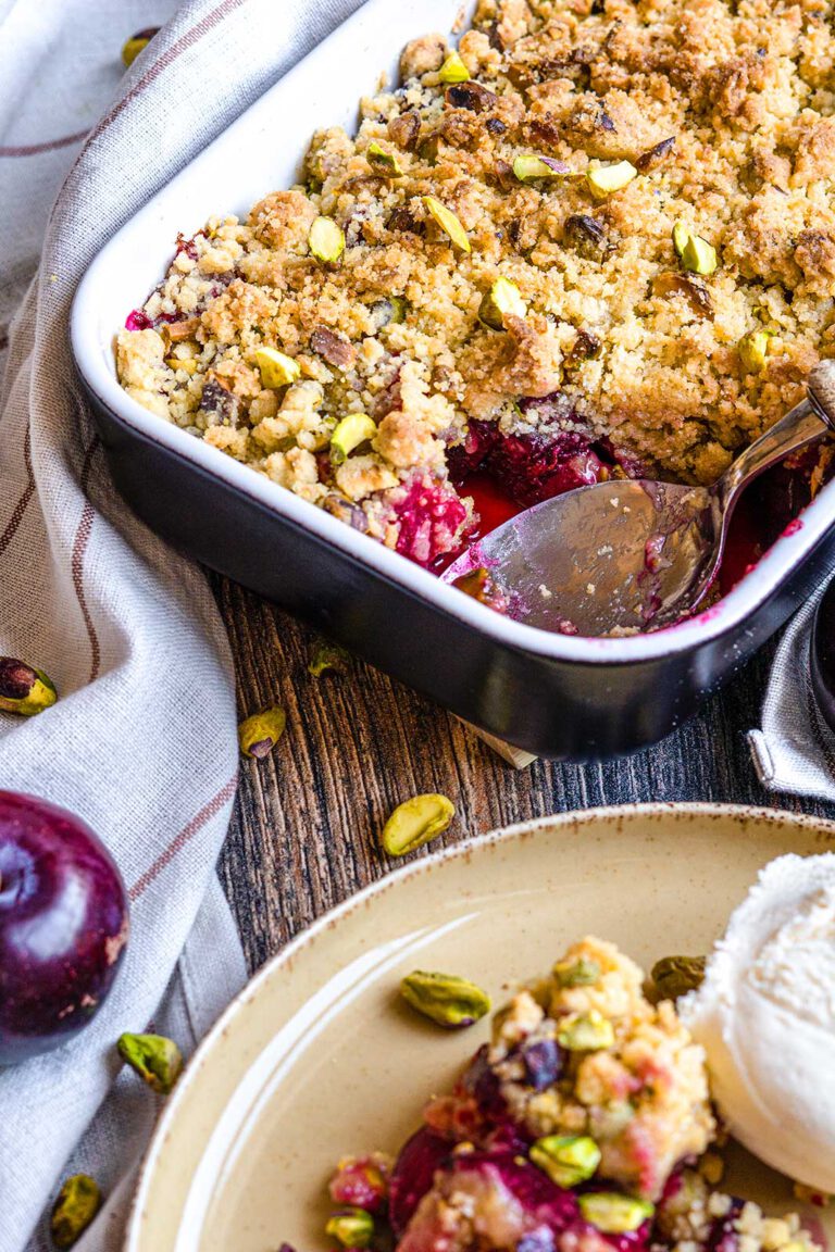 Plum and Pistachio Crumble
