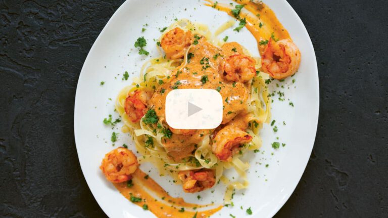 Creamy pasta with scampi