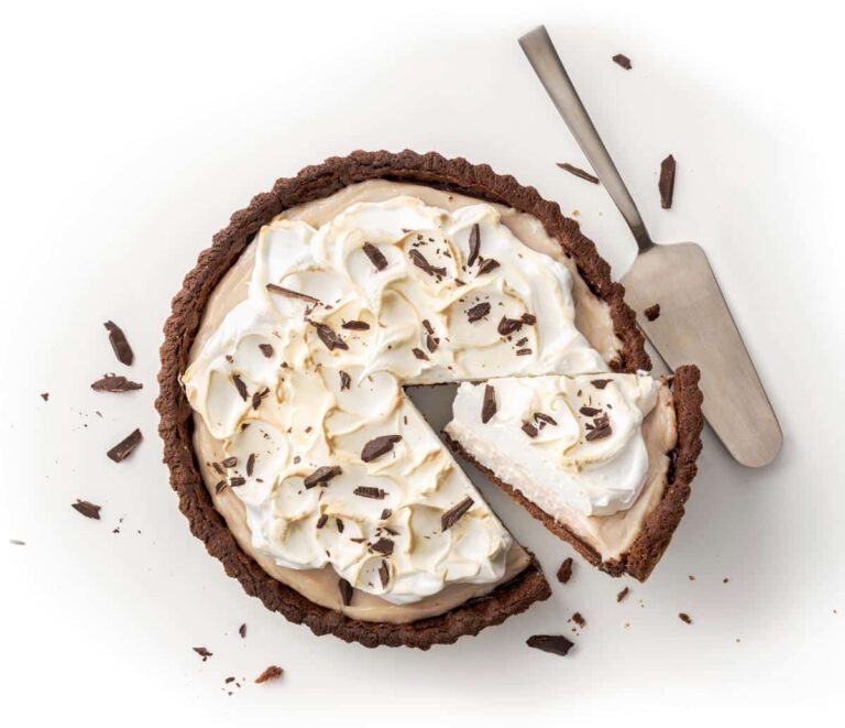 Chocolate tart with chestnut cream & meringue topping