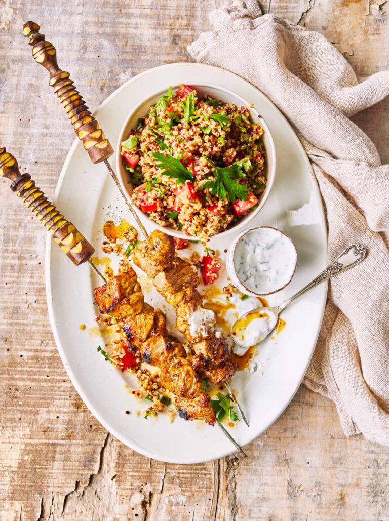 Lamb kebabs & quinoa salad