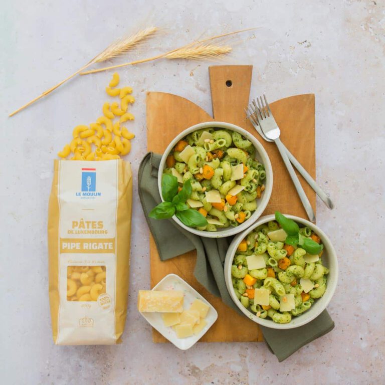 Pipe Rigate mit geröstetem Butternuss und grünem Pesto