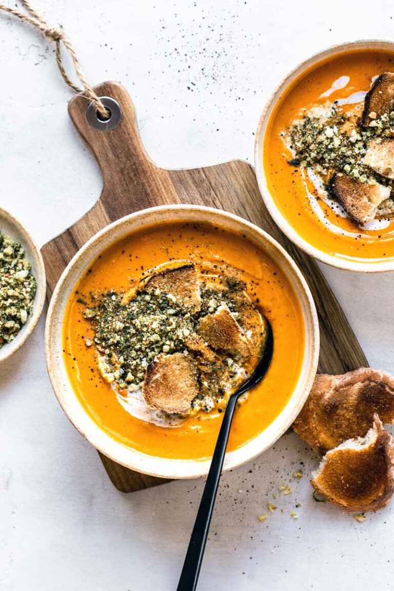Sweet potato soup & garlic bread