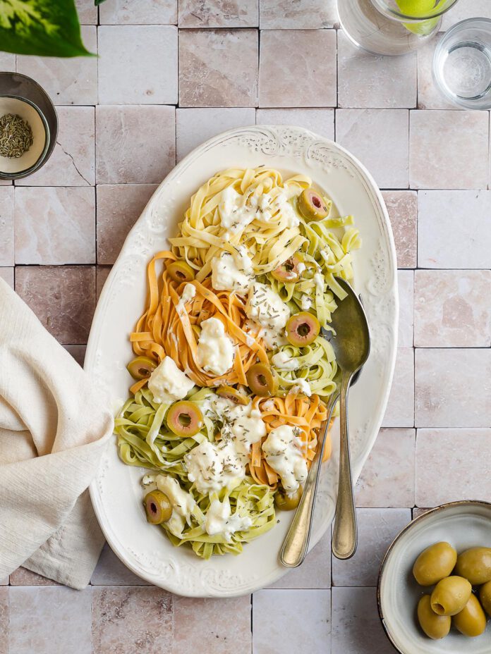Trio of Fettuccine with Feta Sauce