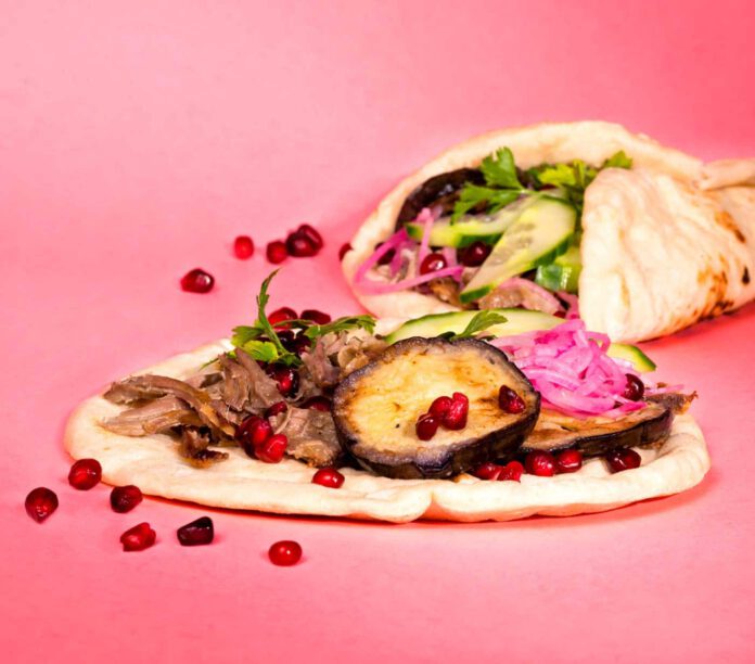 Pulled lamb pita with Pomegranate