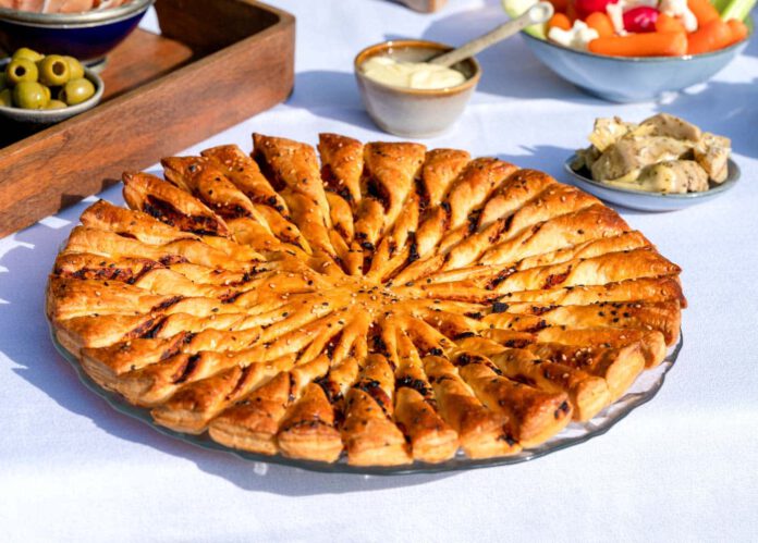 Puff pastry tart with tomato pesto