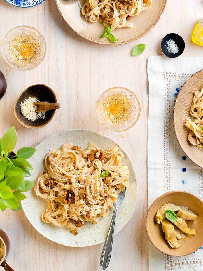 Tagliatelle with Walnut Cream & Artichokes