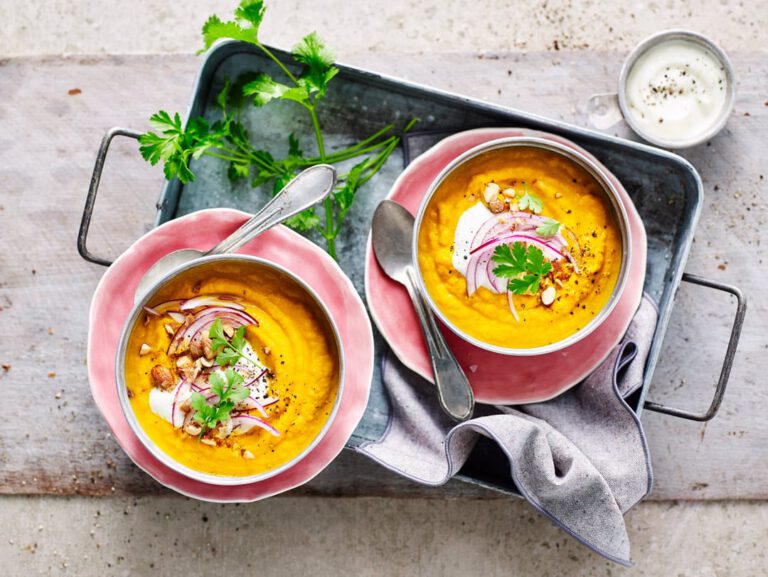Spiced carrot soup with smoked almonds