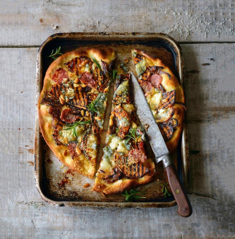 Griddled pumpkin and goat cheese pizza