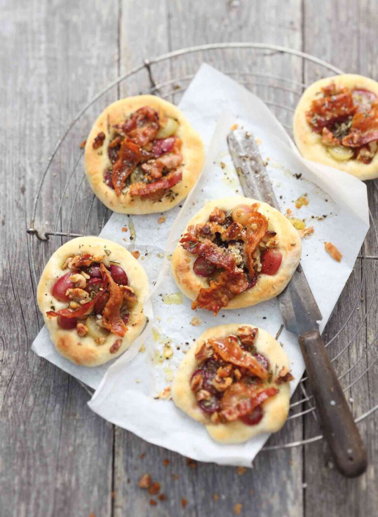 Mini Focaccia with Grapes, Bacon and Rosemary