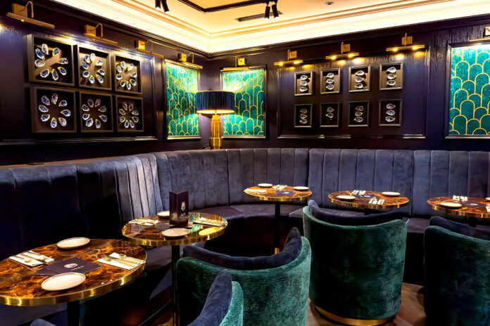 Luxurious modern restaurant with elegant seating.