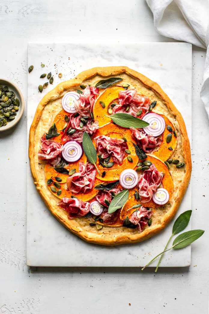 White pizza with butternut squash