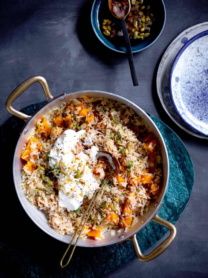 Pumpkin pilaf with ricotta & pepitas