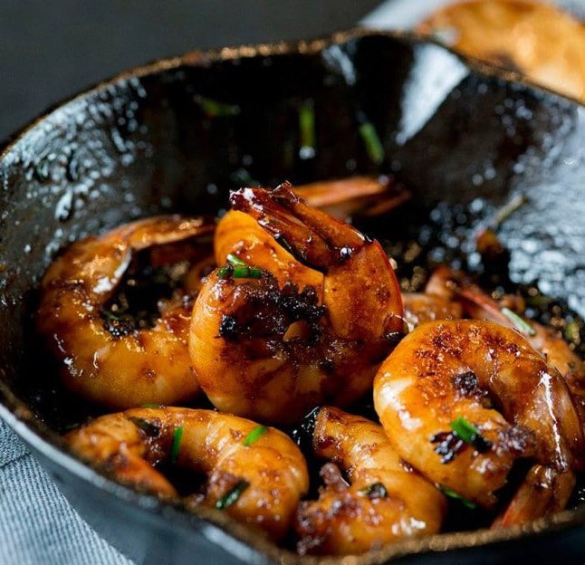 Honey soy prawns