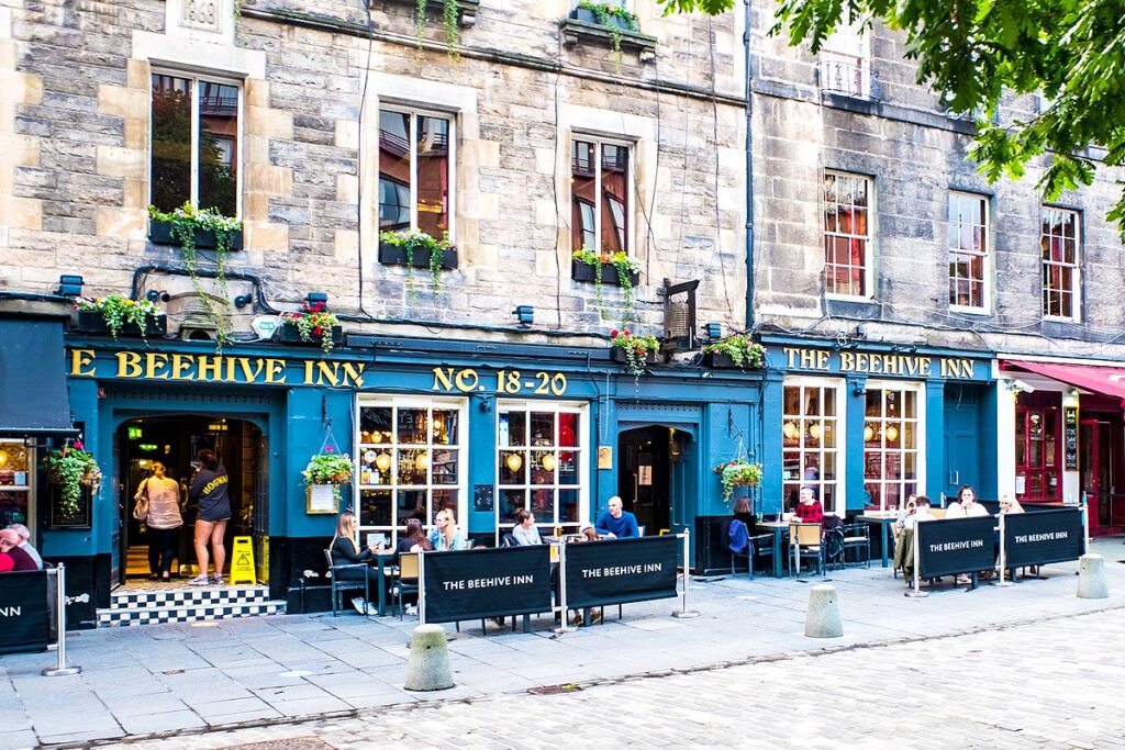 Outdoor seating at historic pub, Beehive Inn.