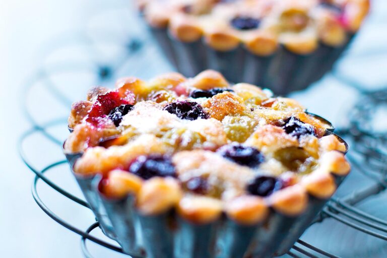Close-up of fruit tart with berries and crust