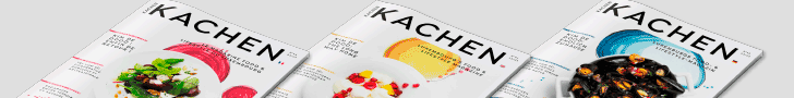Three Kachen magazine covers with colorful food images