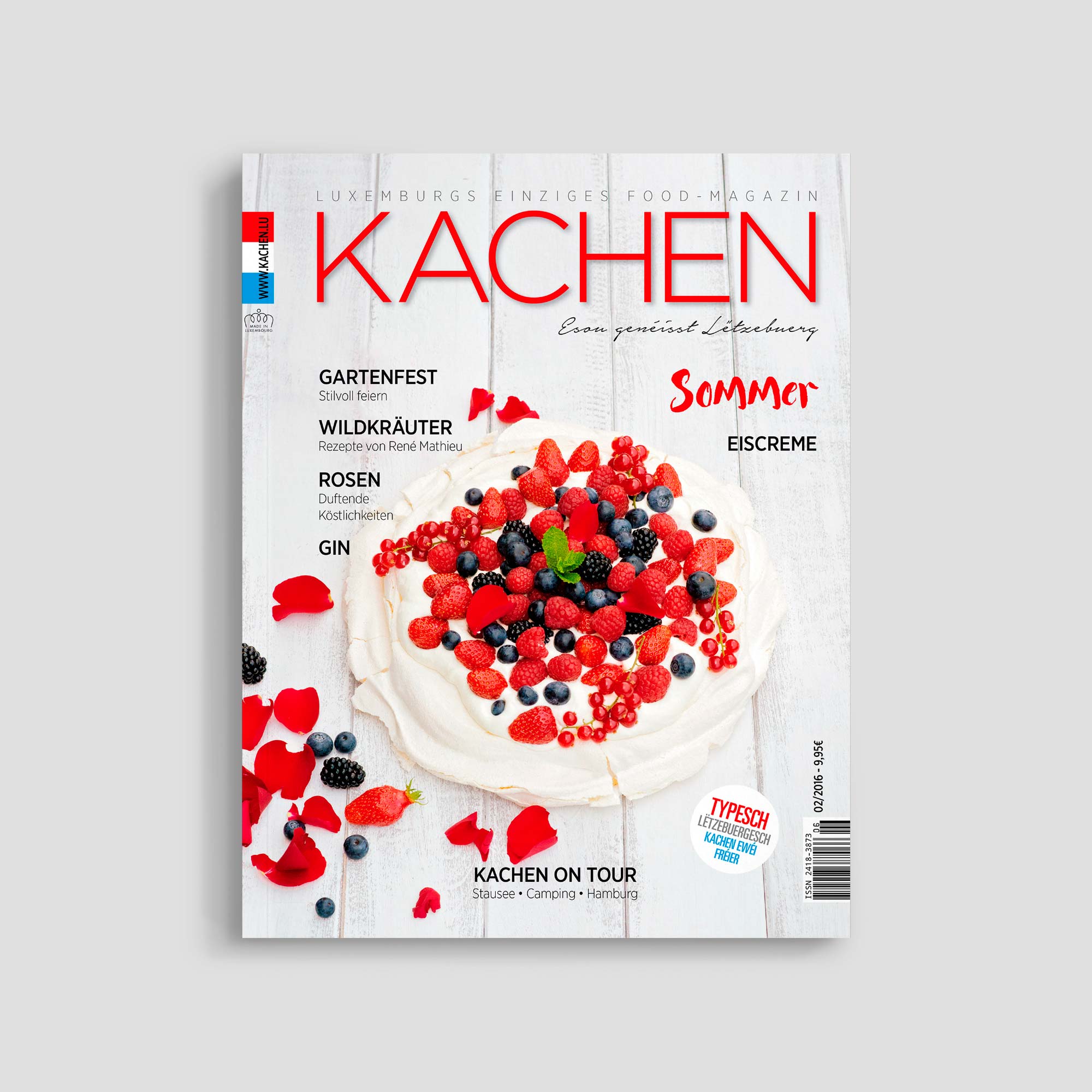 KACHEN magazine cover with berry dessert.