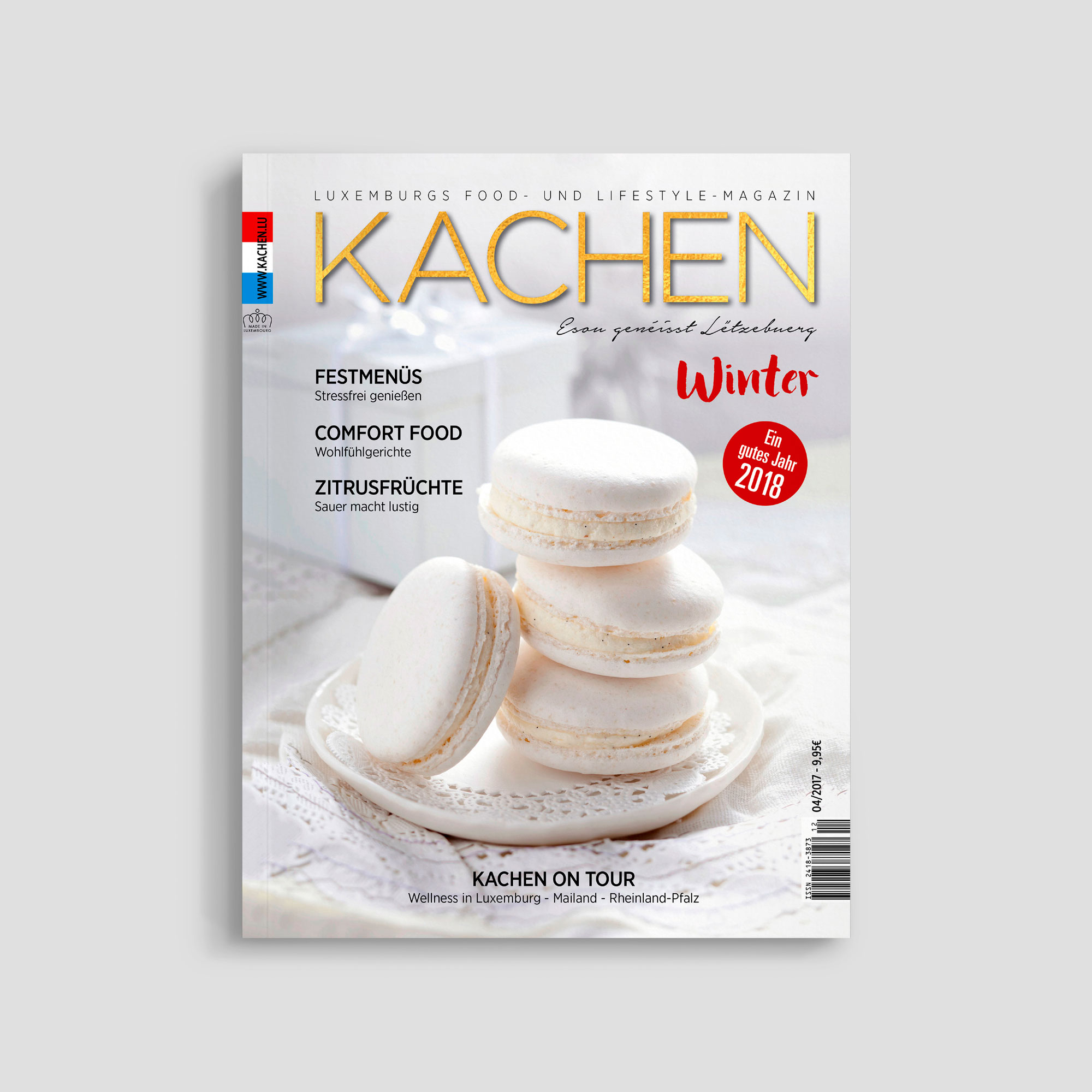 KACHEN magazine cover with white macarons.
