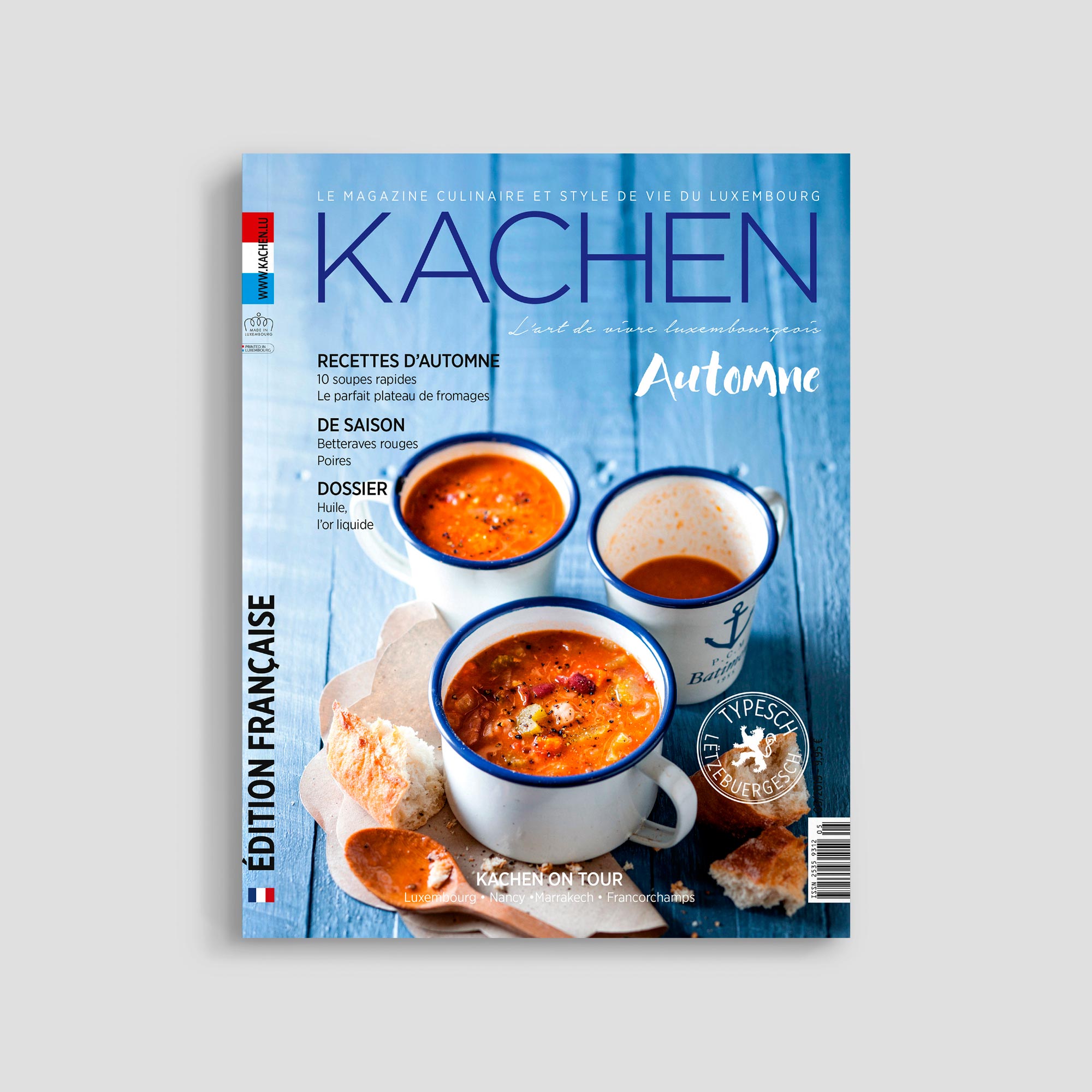 Magazine cover with soup and bread.