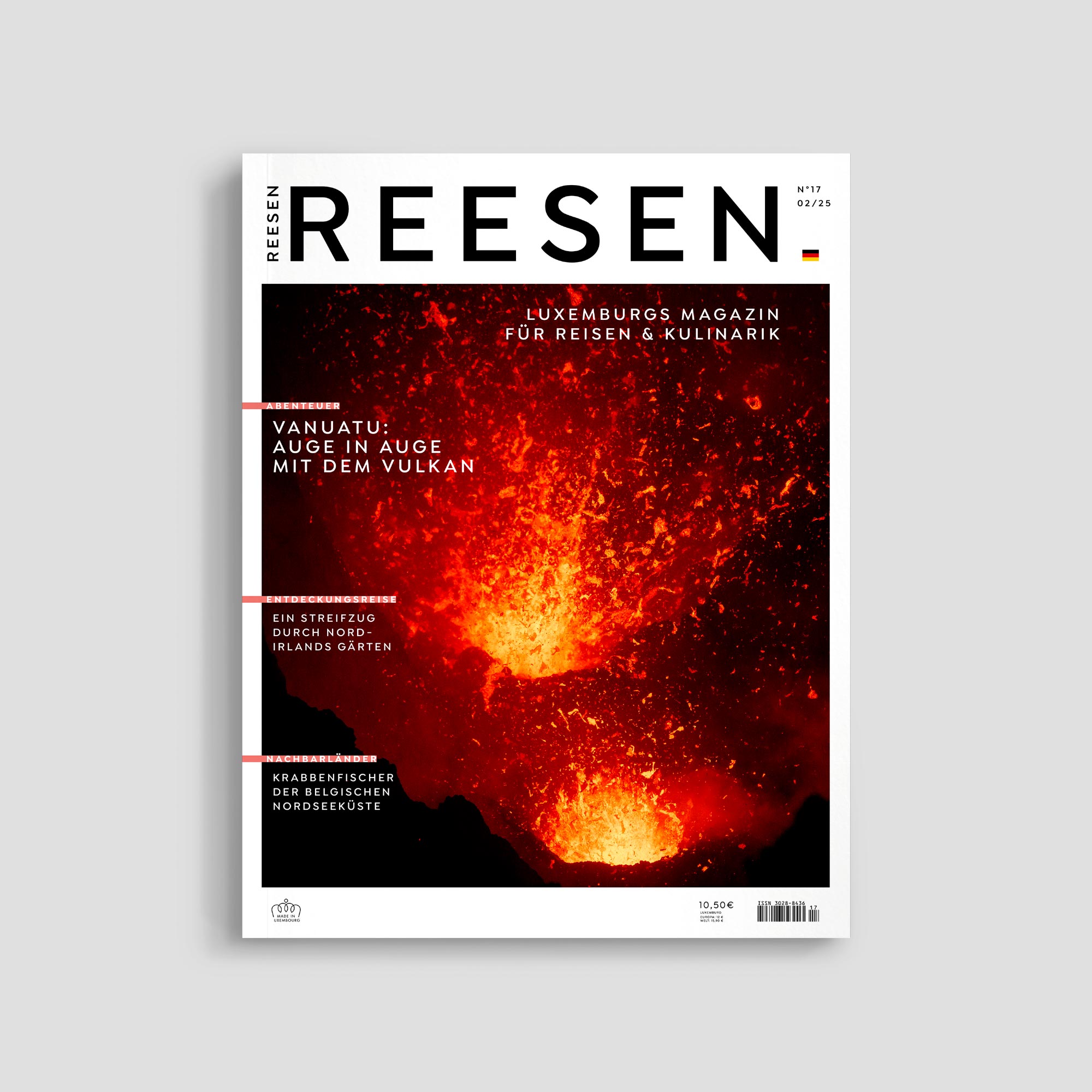 Reesen magazine cover with volcano image.