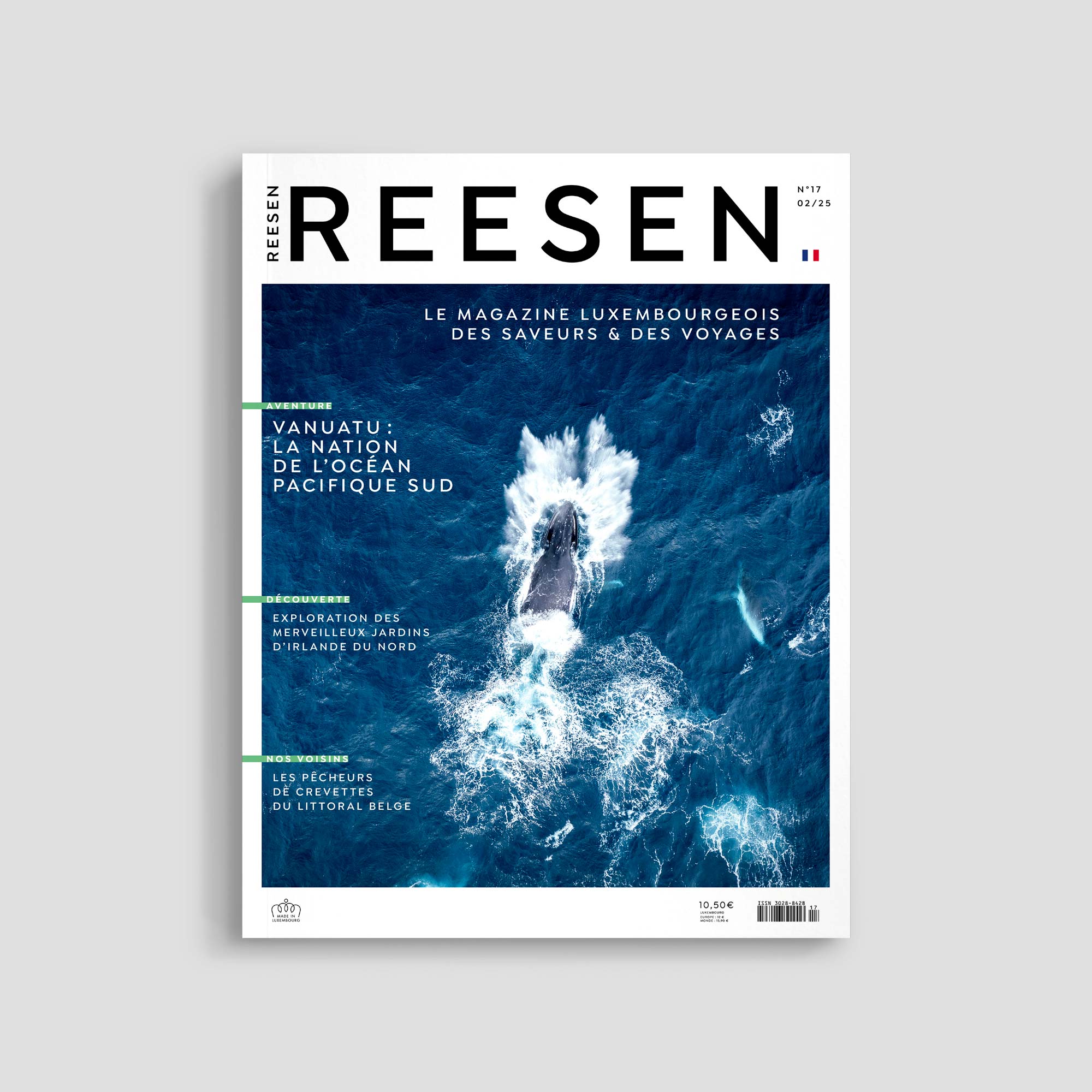 REESEN magazine cover featuring ocean and whale.